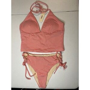 seamoly Women's Tankinis Striped Halter String Tie Side 2 Piece, L